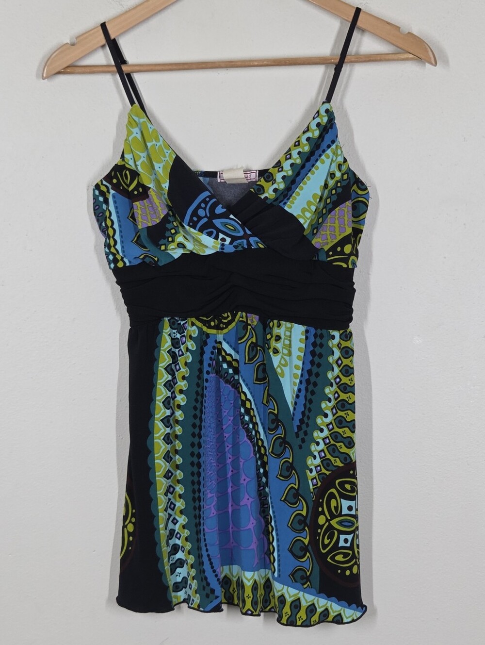 Vtg Y2K Babydoll Top Mandala Colorful Sleeveless Cami Fairy Grunge Boho Festival